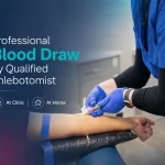 Qualified phlebotomist performing a venous blood draw on a patient's arm, available at Trupoint Health clinic in Gloucester or as a home visit